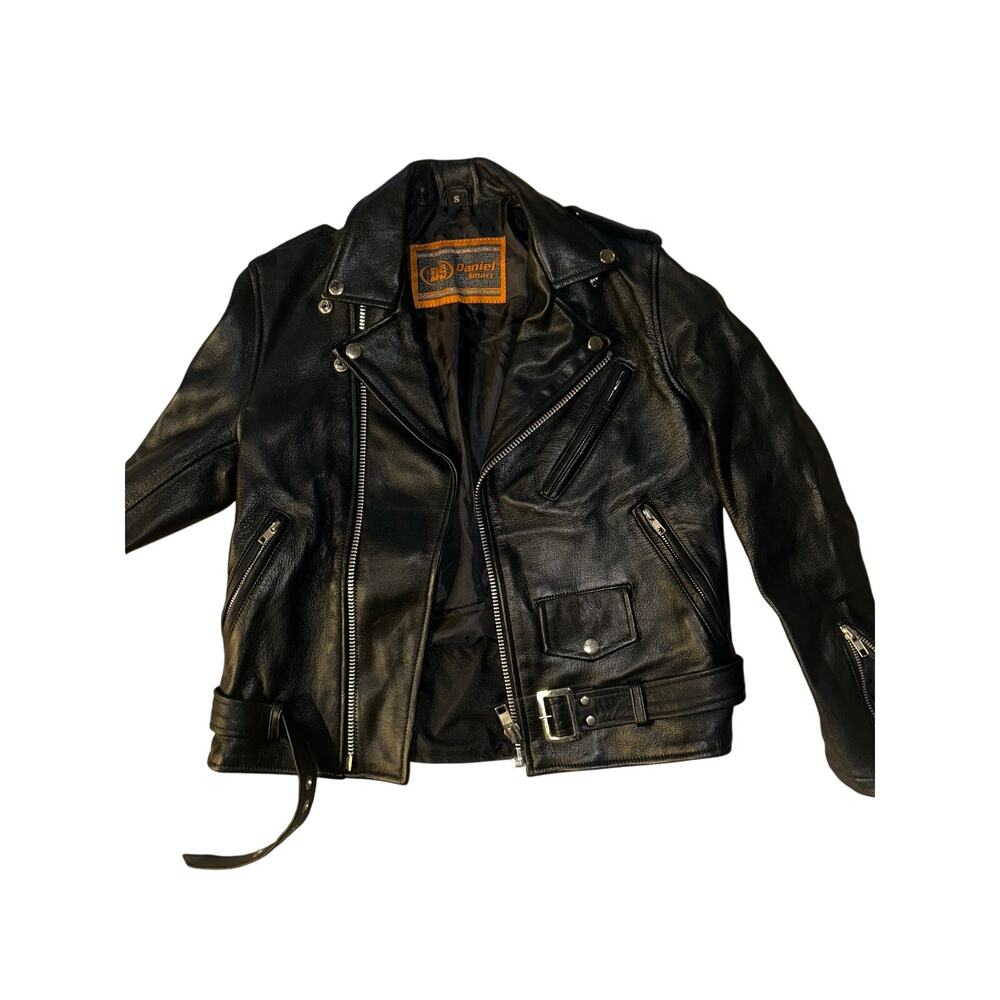 Vintage Y2K Daniel Smart Leather Motorcycle Jacket Black Moto Biker Women’s Sm